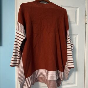 Rust Striped Sleeve Women's Sweater